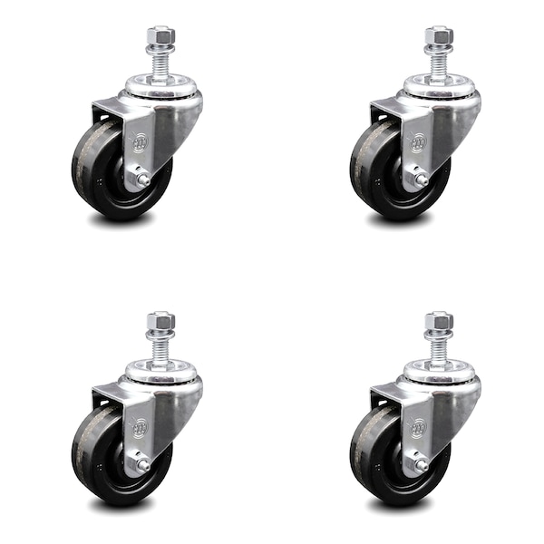 Service Caster 3.5 Inch Phenolic Wheel Swivel 10mm Threaded Stem Caster Set SCC-TS20S3514-PHS-M1015-4 - main